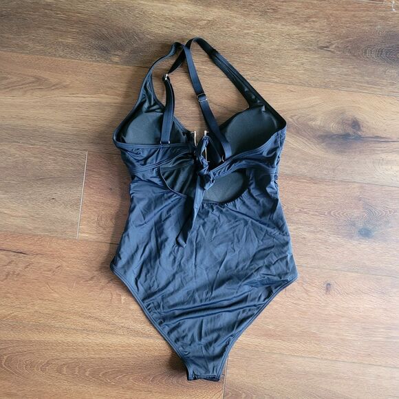 Womens M One Piece Retro Bathing Suit Tummy Control Wrap Cover Up Shirt NEW - Picture 7 of 16